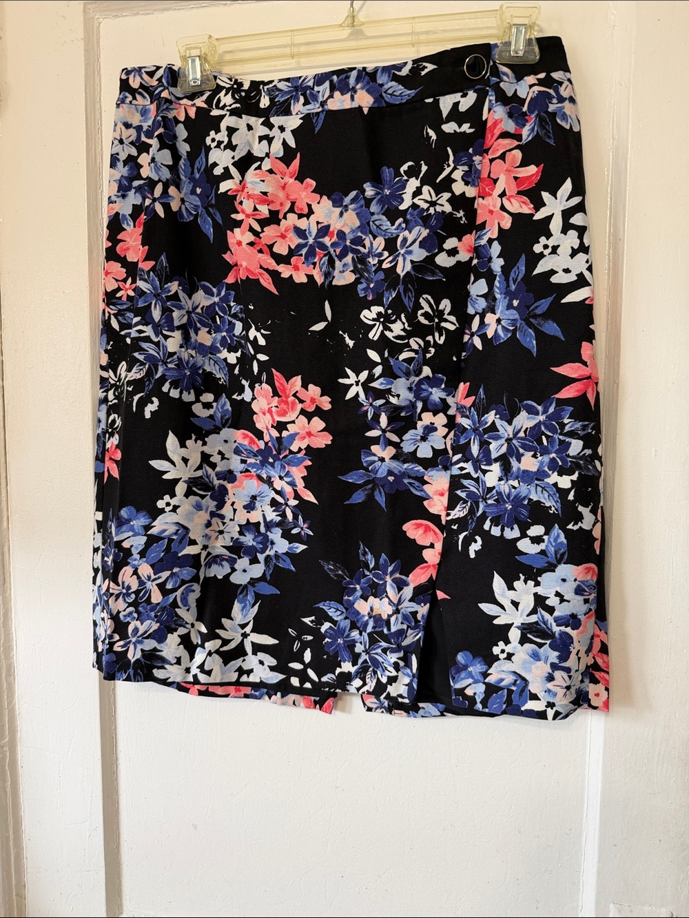 Floral Print Black Pencil Skirt with Pink & Blue Flowers